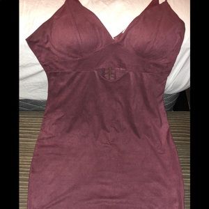 Suede Burgundy Midi Dress with center cutout.